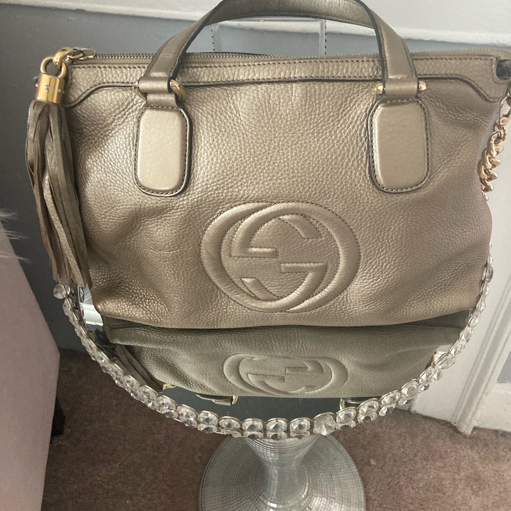 Gucci Gold Satchel with Structured Design and Braided Strap